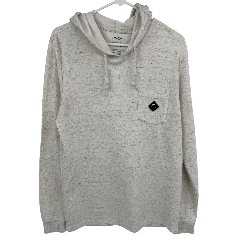 RVCA‎ Mens Regular Fit Hoodie Cream Oatmeal Heather Marl Pocket Hooded Tee M